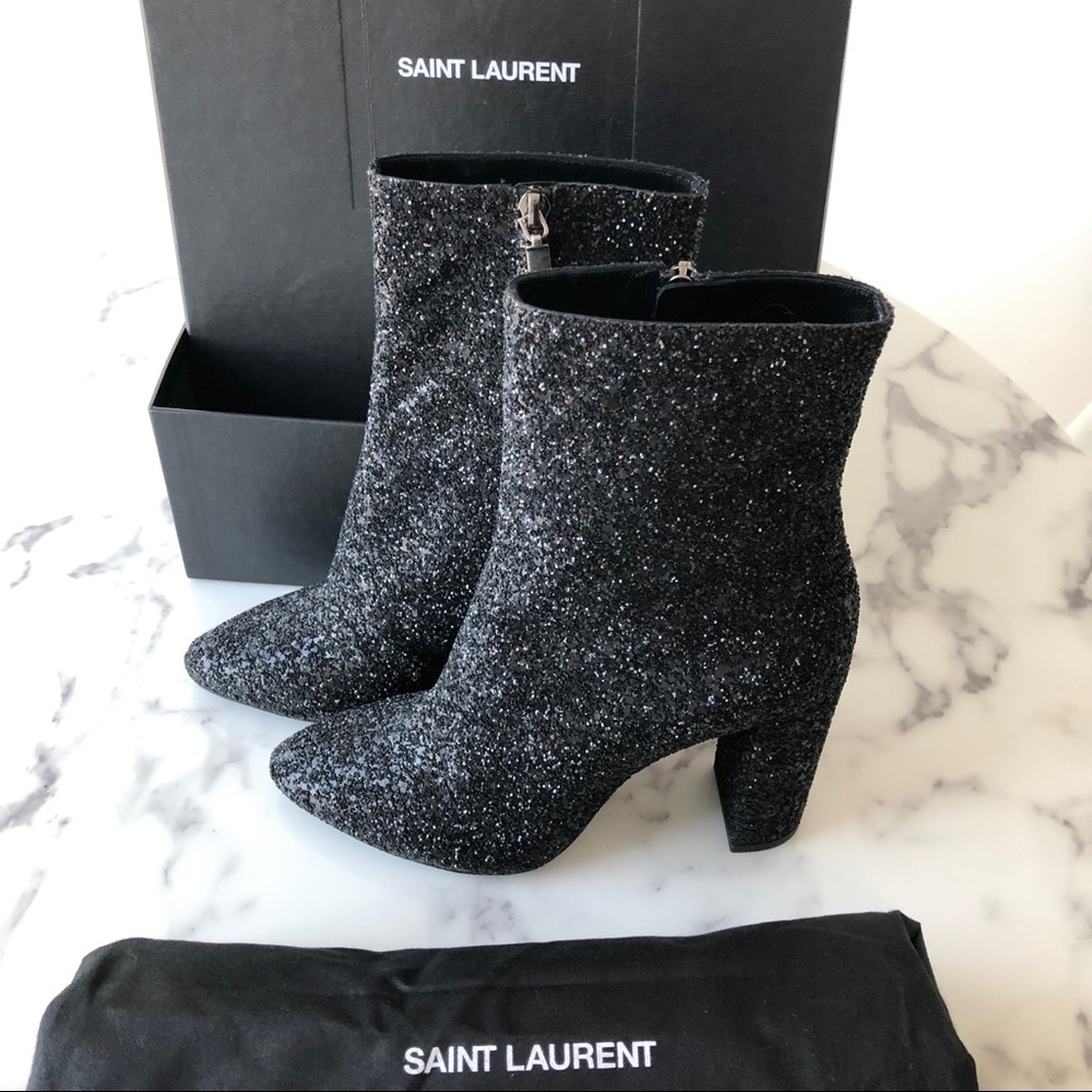 Saint Laurent Lou 95 Glitter Ankle Boots Size 39 - Picture 3 of 8